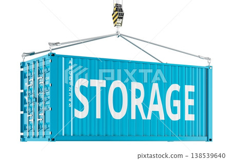 Storage, shipping container suspended by crane. 3d rendering Storage, shipping container suspended by crane. 3d rendering 138539640