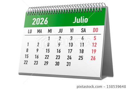 Desk calendar for July 2026, Spanish. 3d rendering 138539648