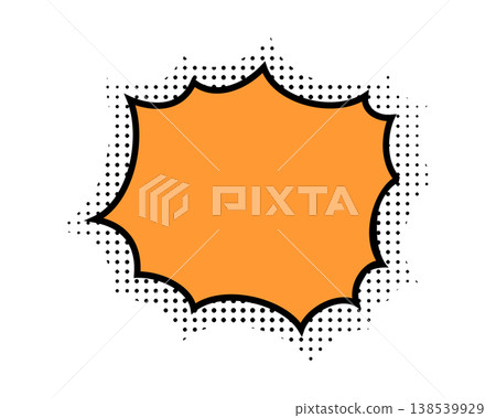 Orange speech bubble with dotted halftone shadow in manga style. Comic dialogue tag. Empty text box, message cloud, idea label, emphasis or POW anime book or movie effect. Vector illustration 138539929