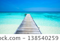 A wooden pier, crystal-clear turquoise waters, a blue sky – a tropical resort. 138540259
