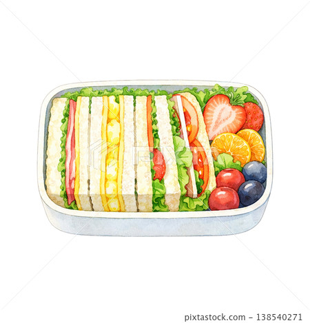 午餐盒水彩插畫，三明治午餐材料 138540271