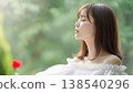 The profile of a young Japanese woman with her eyes closed. 138540296