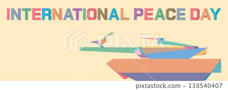 Colorful origami peace dove carrying olive branch on military tank on beige background have blank space. 138540407