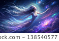 A silver-haired goddess dancing in space: Starry sky, galaxy, spiritual illustration 138540577
