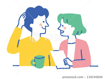 一男一女一邊看著傳單一邊交談（彩色） 138540689