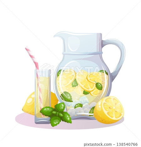 Vector image of a pitcher with a lemon and mint Vector image of a pitcher with a lemon and mint 138540766