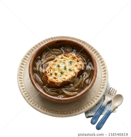 以黏土藝術風格繪製的洋蔥焗湯 138540819