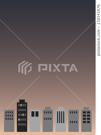 傍晚時分的城市建築豎幅插圖，採用漸變背景和簡潔的街景設計。 138541676