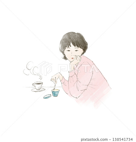 A woman staring blankly while eating ice cream. 138541734