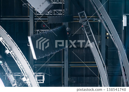Sound equipment on the ceiling of the event venue Sound equipment on the ceiling of the event venue 138541748