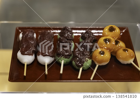 Food sample of dango (rice dumplings on a skewer) Food sample of dango (rice dumplings on a skewer) 138541810