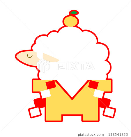 鏡餅（新年年糕）上的可愛綿羊插圖 [新年賀卡/新年祝福] 138541853