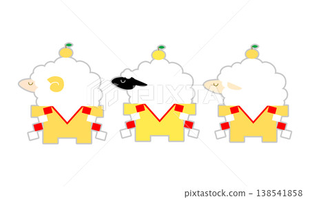 鏡餅（新年年糕）上的可愛綿羊插圖 [新年賀卡/新年祝福] 138541858