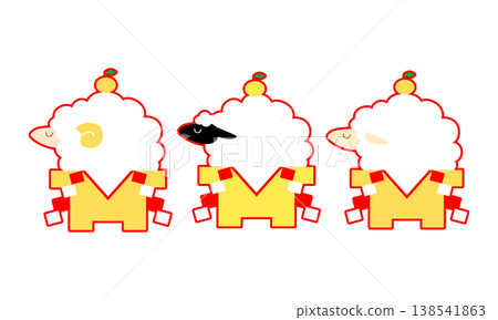 Cute sheep illustration on a Kagami Mochi (New Year's rice cake) [New Year's card/New Year's greeting] 138541863