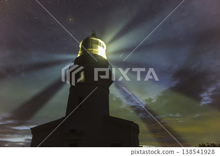 Yakushima Lighthouse, Night View, Lights Dancing in the Night Sky (Summer) Yakushima Lighthouse, Night View, Lights Dancing in the Night Sky (Summer) 138541928