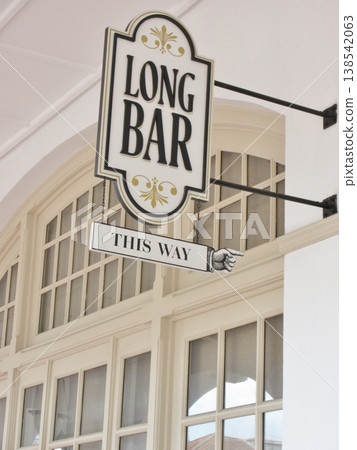 Signboard of the Long Bar at the Raffles Hotel in Singapore 138542063