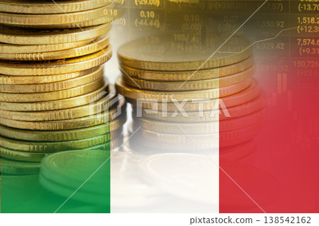 Stock market investment trading financial, coin and Italy flag. Stock market investment trading financial, coin and Italy flag. 138542162