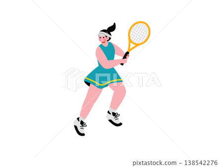 女子用網球拍擊球的插畫。 女子用網球拍擊球的插畫。 138542276