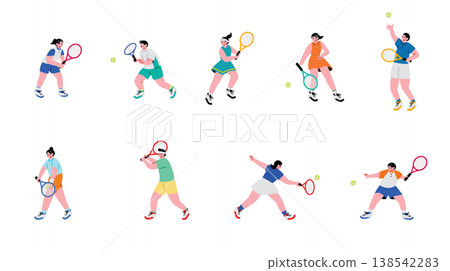 A set of colorful illustrations of tennis players A set of colorful illustrations of tennis players 138542283