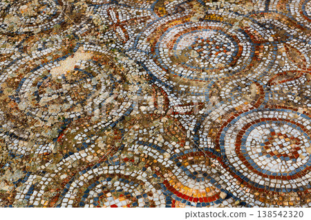 Ancient stone mosaic floor in ruined houses of Ephesus, Turkey Ancient stone mosaic floor in ruined houses of Ephesus, Turkey 138542320