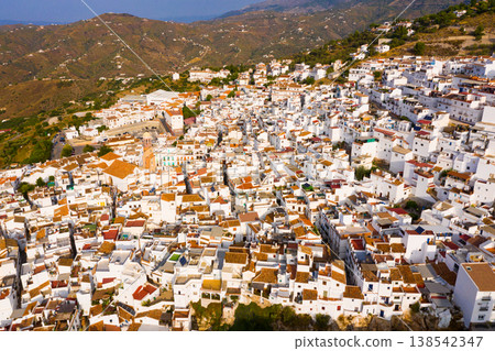 Aerial view of Competa in foothills of La Maroma mountain, Spain Aerial view of Competa in foothills of La Maroma mountain, Spain 138542347