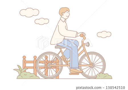 Man riding bicycle in jeans side view soft pastel colored 138542510