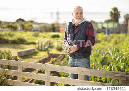 Eldery man while working in garden 138542621