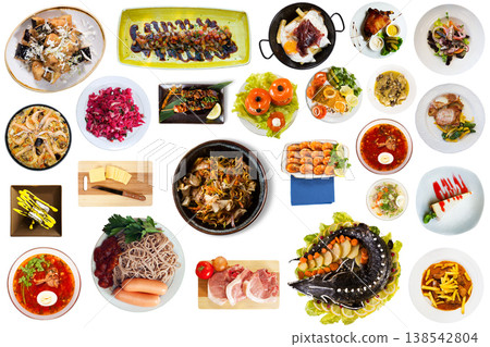Top view of set of meals Top view of set of meals 138542804
