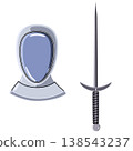 Fencing sport equipment set. Vector collection featuring helmet and sword. 138543237