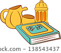 Holy Quran book with traditional Arabic coffee and dates set 138543437