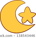 Yellow crescent moon and star symbol for Islamic religious festival 138543446