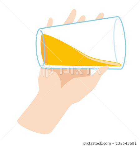 一隻手從玻璃杯中喝果汁的插圖。 一隻手從玻璃杯中喝果汁的插圖。 138543691