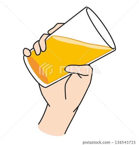 An illustration of a right hand drinking juice from a glass. 138543715