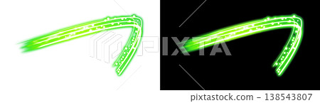 Magic effect assets featuring green light trails on transparent and black backgrounds. 138543807