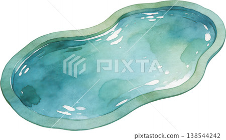 一幅抽象的藍色游泳池及其水面插圖，讓人聯想起夏日水邊的景色。 138544242