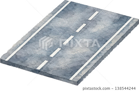水彩手繪道路俯視圖：簡潔的設計，適用於交通、路線和規劃。 138544244
