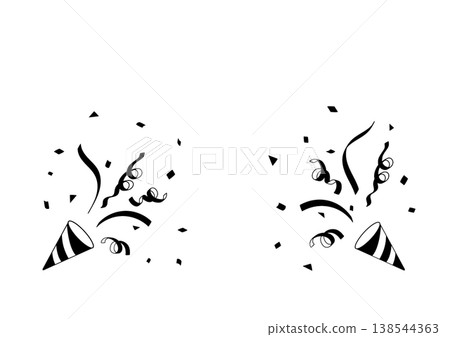 Cracker background illustration, monochrome, with confetti and ribbons. 138544363