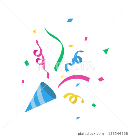 Illustration of a cracker, confetti and ribbons, colorful. 138544366