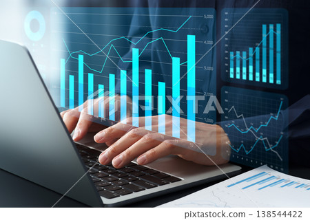 A business data analysis dashboard with graphs and charts. Analysis and visualization of financial and statistical data. No 138544422