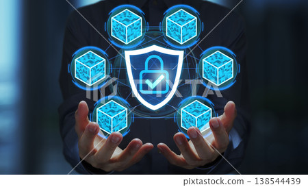 Blockchain-based security solutions. Secure data encryption and network protection. Checkmark Blockchain-based security solutions. Secure data encryption and network protection. Checkmark 138544439