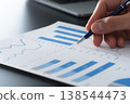 Business reports and financial data analysis. Documents with graphs and charts. Reviewing plans and making decisions at your desk. 138544473