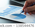Market research reports with graphs and pie charts. Statistical marketing analysis of target segments. Business 138544476