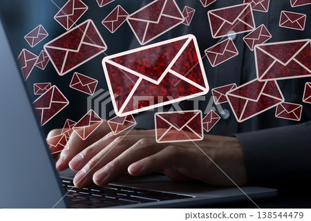 Spam email. Spammers are sending out a large volume of emails. Phishing scams and cyberattacks. Laptop Spam email. Spammers are sending out a large volume of emails. Phishing scams and cyberattacks. Laptop 138544479