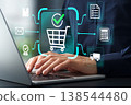 E-commerce order management system. Order fulfillment software for online stores. Orders on a laptop. 138544480