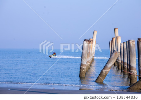 The Leaning pole at Sao Aiang Beach with banana boat 138544836