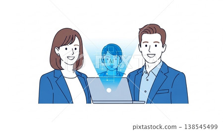 一位微笑的男女辦公室職員正在使用人工智慧業務 DX AI 簡單人 138545499