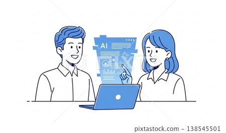 一位微笑的男女辦公室職員正在使用人工智慧業務 DX AI 簡單人 138545501