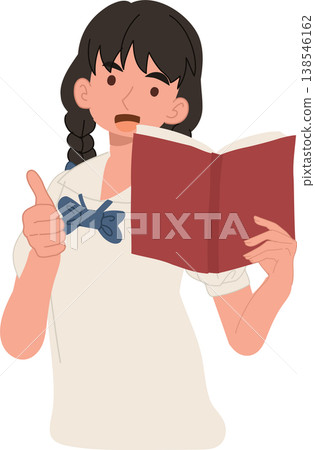 thai school girl in uniform reading and holding book .student learning and studying concept 138546162