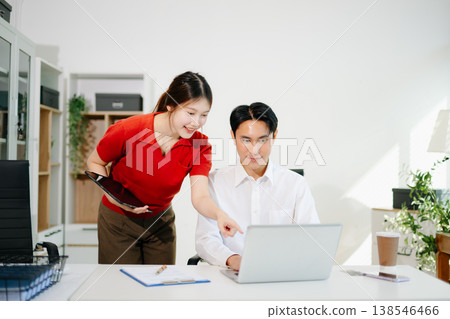 Portrait of success business people working together in modern office. Business teamwork startup concept Portrait of success business people working together in modern office. Business teamwork startup concept 138546466