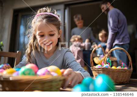 Children enjoying Easter eggs. Concept of experiential learning and event participation. 138546646